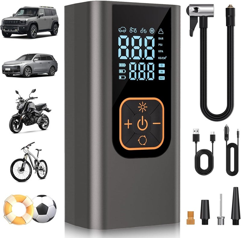 QKMPOM ضاغط هواء محمول لتضخيم الإطارات، أسرع 6 مرات 180 PSI، مضخة هواء مع مقياس ضغط - ضاغط هواء محمول لتضخيم إطارات السيارات والدراجات النارية والدراجات والكرات والمزيد - Image 1